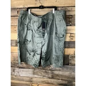 Bigdude Floral Print Cotton Shorts Khaki, Green, 4XL